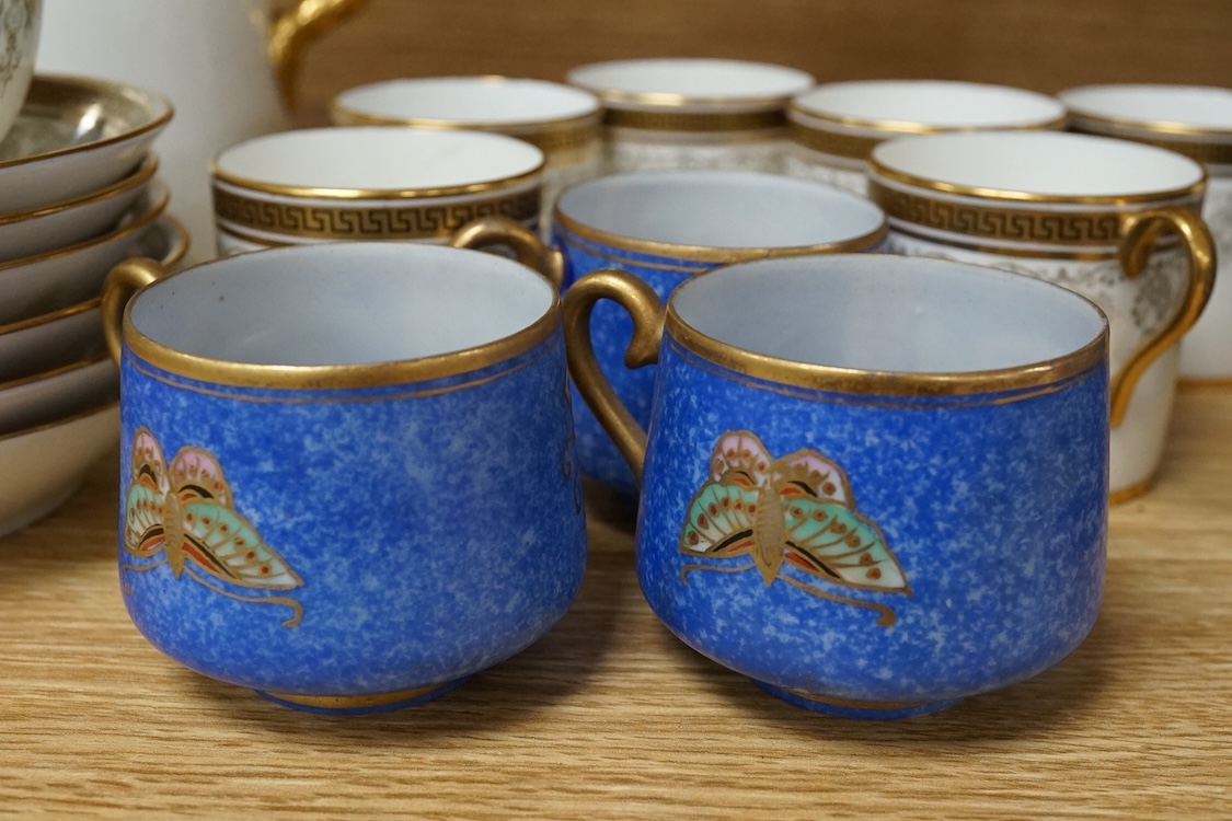 A Cauldon coffee set and a Japanese part set, tallest 18.5cm